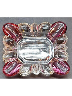 Vintage Westmoreland Ruby Red Glass Ashtray  | MCM Cranberry Iridescent